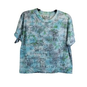 Weekend Warriors Mushroom Tie Dye Graphic T-Shirt Blue Green Womens Large